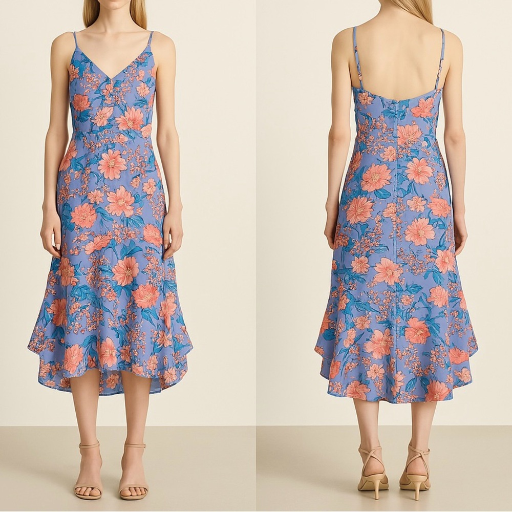 Highline Collective Floral Blue Pink Peach Flower Print Women’s Dress XS